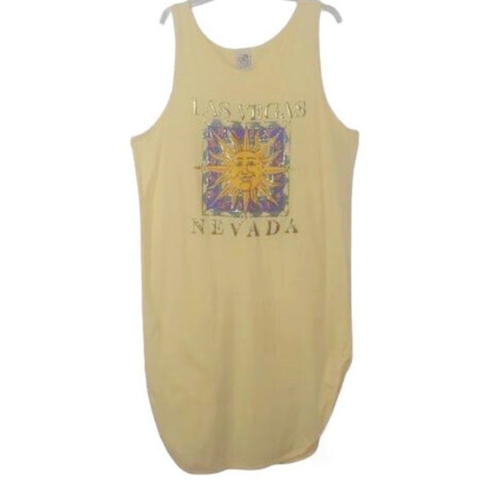 Vintage Cal Cru Las Vegas Sunshine Foil Graphic Midi Tank Dress OSFM